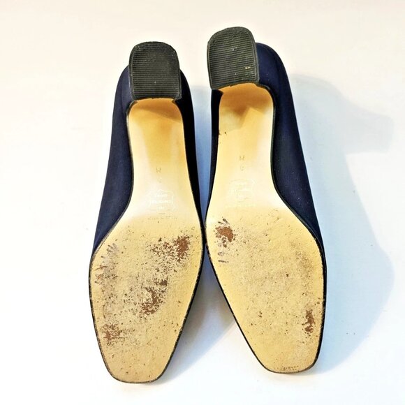Vintage Atlantique Pumps Dark Blue Fabric Heels Women's Size 8 - Picture 8 of 9
